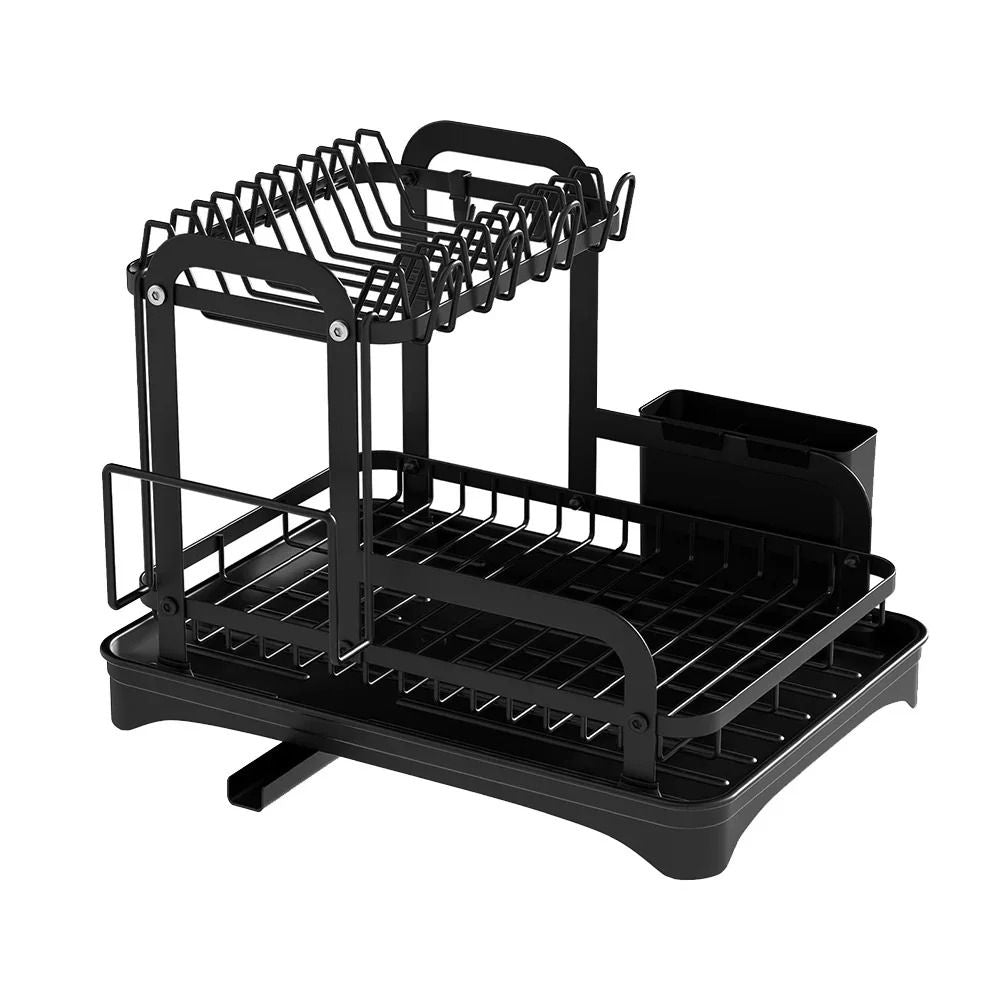 2 Tier Dish Drying Rack With Drain Tray And Utensil Organizer 6