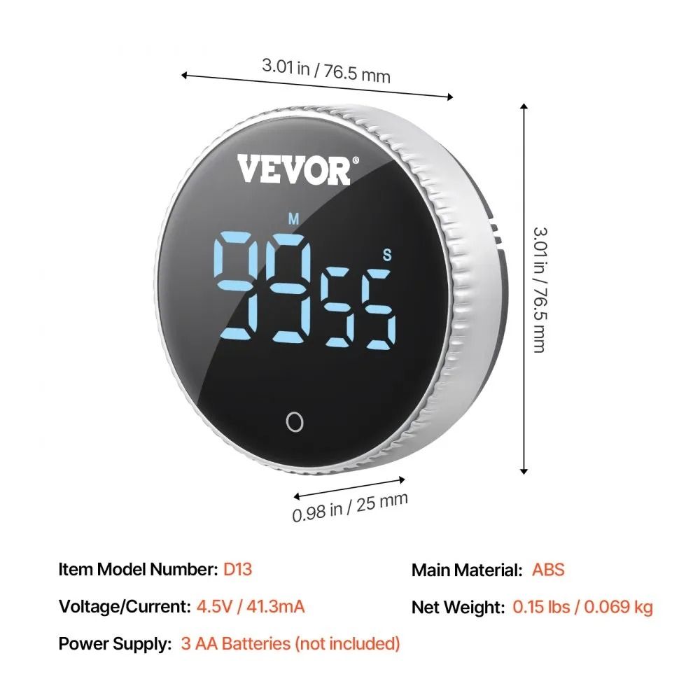 Magnetic Countdown Countup Timer Digital Kitchen Timer Large LED Display High Volume Levels Lightin 8