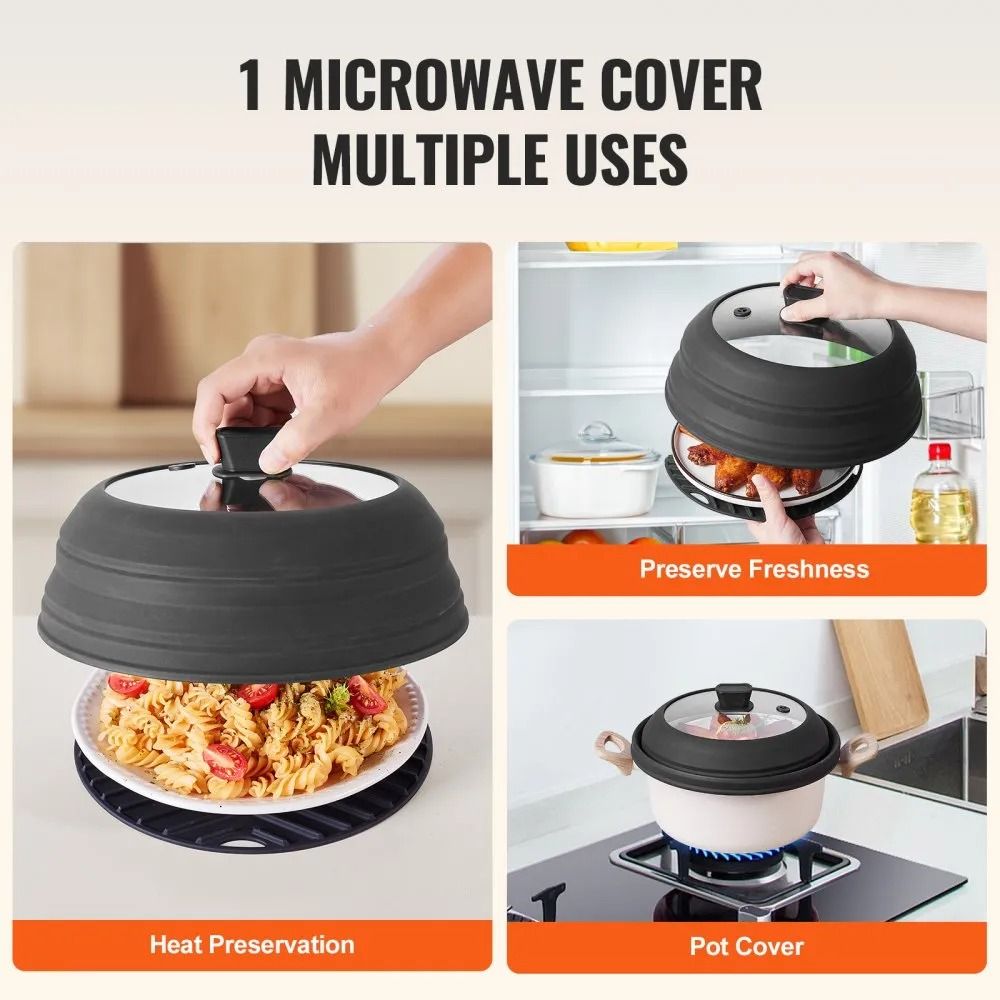 Microwave Splatter Cover And Mat Collapsible Lid For Food HeatResistant Silicone And Tempered Glass 2