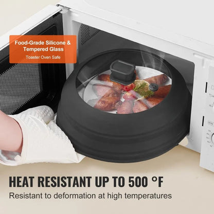Microwave Splatter Cover And Mat Collapsible Lid For Food HeatResistant Silicone And Tempered Glass 1