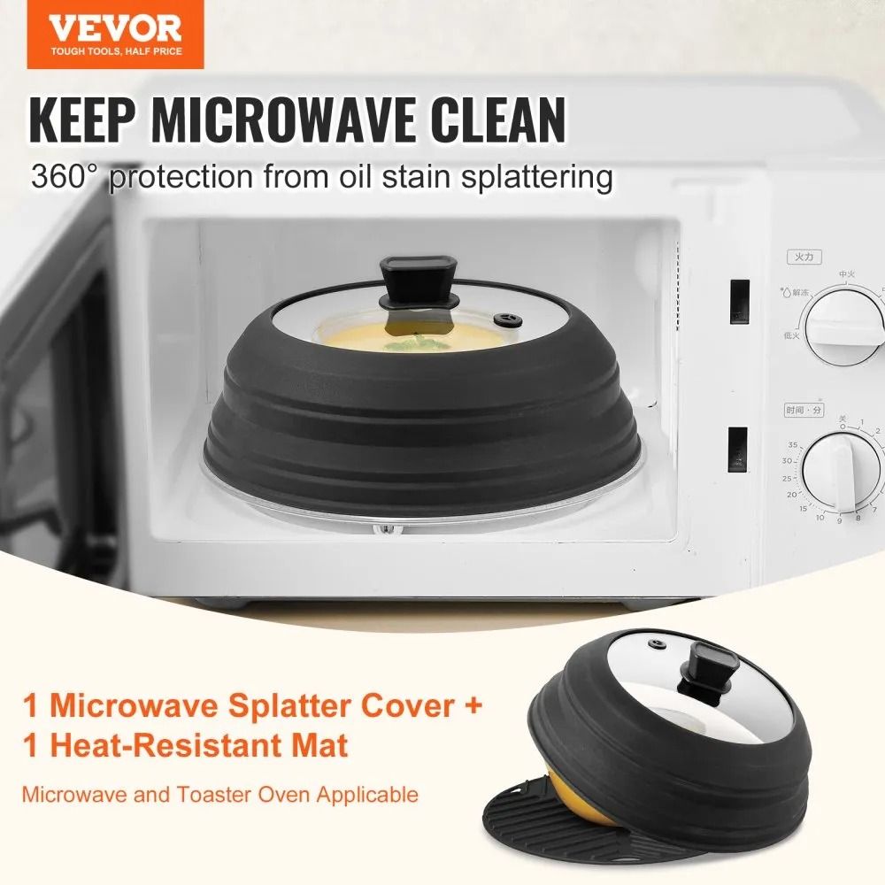 Microwave Splatter Cover And Mat Collapsible Lid For Food HeatResistant Silicone And Tempered Glass 5