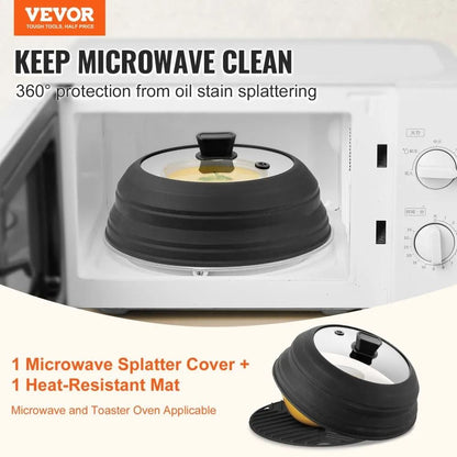 Microwave Splatter Cover And Mat Collapsible Lid For Food HeatResistant Silicone And Tempered Glass 5