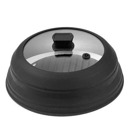 Microwave Splatter Cover and Mat, Collapsible Lid for Food, Heat-Resistant Silicone and Tempered Glass Splatter Guard