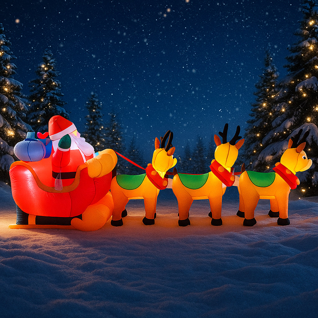 Christmas Decorations LED Lights Outdoor Santa Sleigh Reindeer Inflatable Model Holiday Decor For H 4