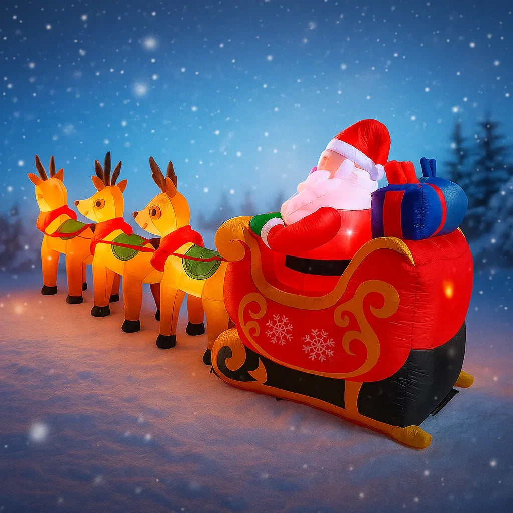 Christmas Decorations LED Lights Outdoor Santa Sleigh Reindeer Inflatable Model Holiday Decor For H 3