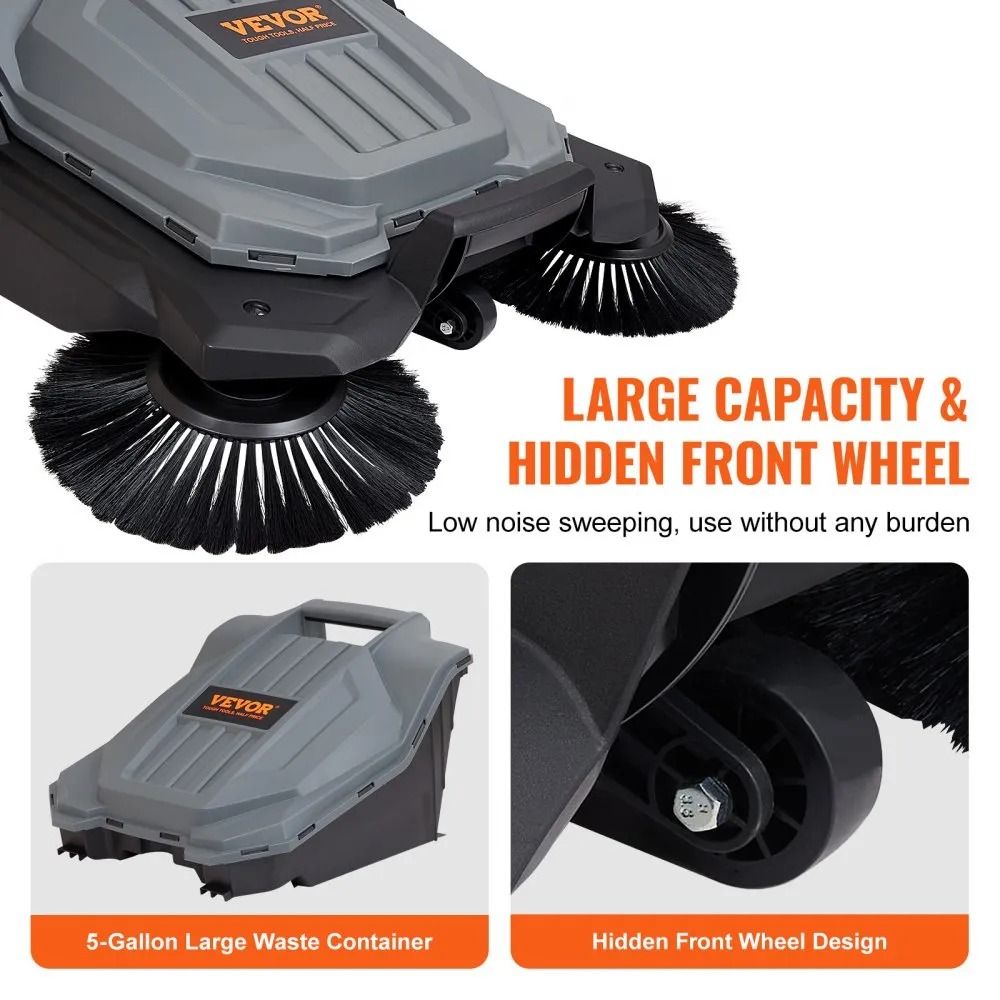 Manual Walkbehind Floor Sweeper Sweeping Width NonElectric Hand Push Gallon Waste Container Adjusta 5