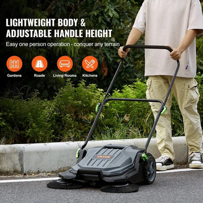Manual Walkbehind Floor Sweeper Sweeping Width NonElectric Hand Push Gallon Waste Container Adjusta 1