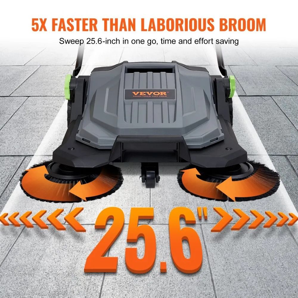 Manual Walkbehind Floor Sweeper Sweeping Width NonElectric Hand Push Gallon Waste Container Adjusta 2