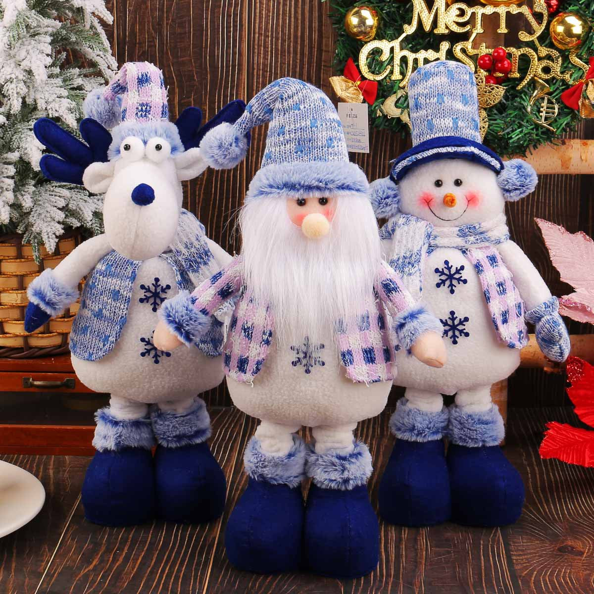 Blue Santa Claus, Reindeer, Snowman, Nordic Christmas Dolls, Stretchy Plush Hanging Ornament, Winter Home Decoration