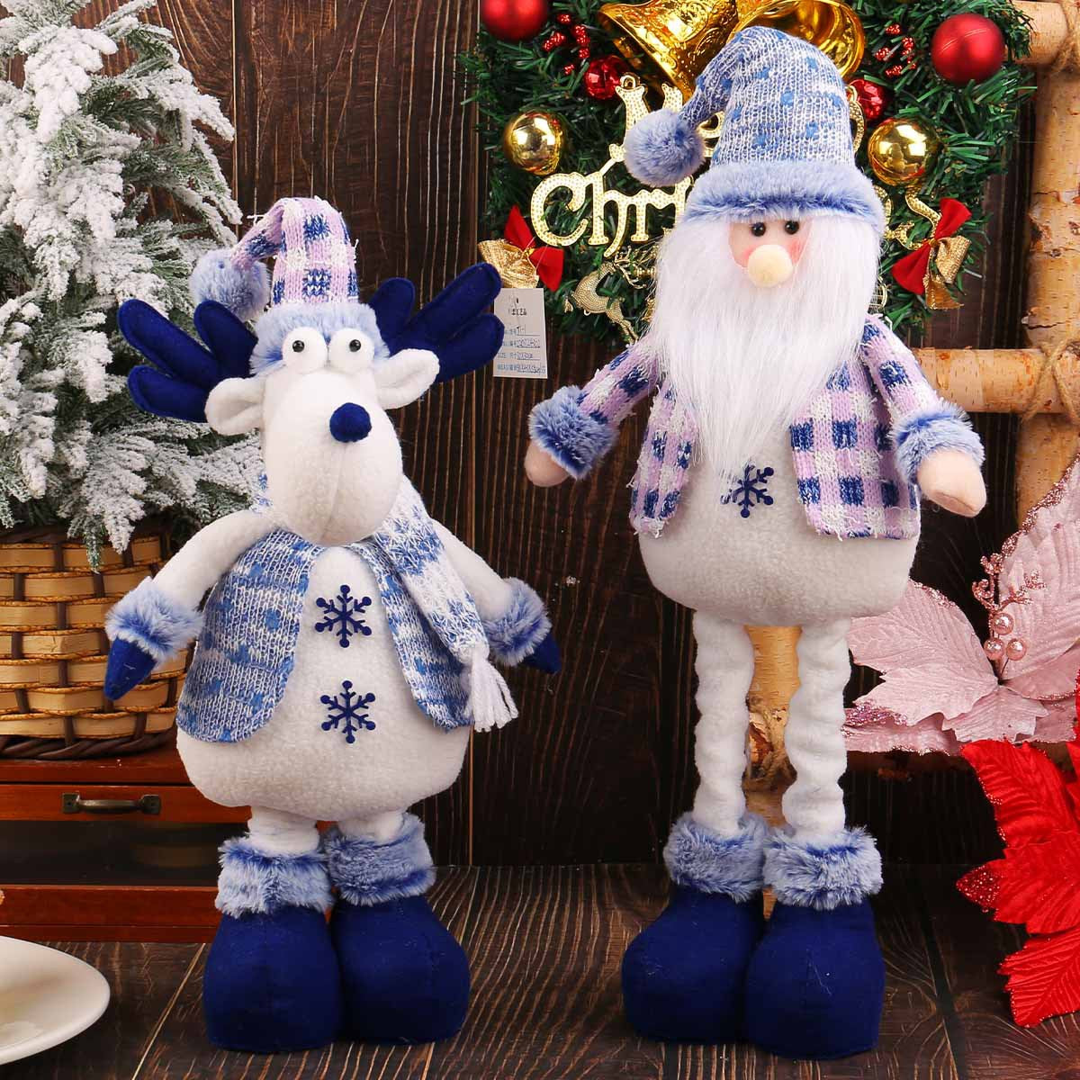 Blue Santa Claus, Reindeer, Snowman, Nordic Christmas Dolls, Stretchy Plush Hanging Ornament, Winter Home Decoration