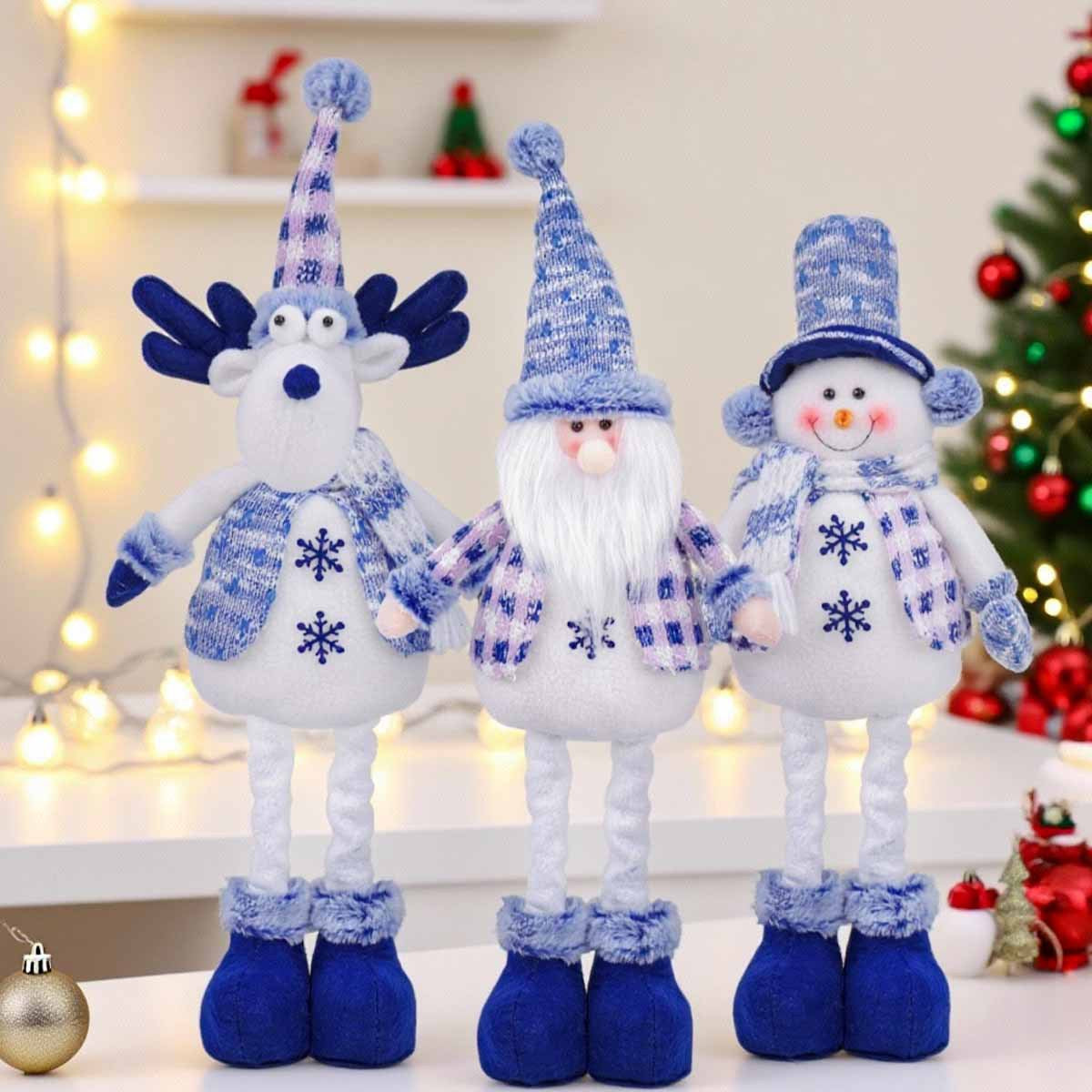 Blue Santa Claus, Reindeer, Snowman, Nordic Christmas Dolls, Stretchy Plush Hanging Ornament, Winter Home Decoration
