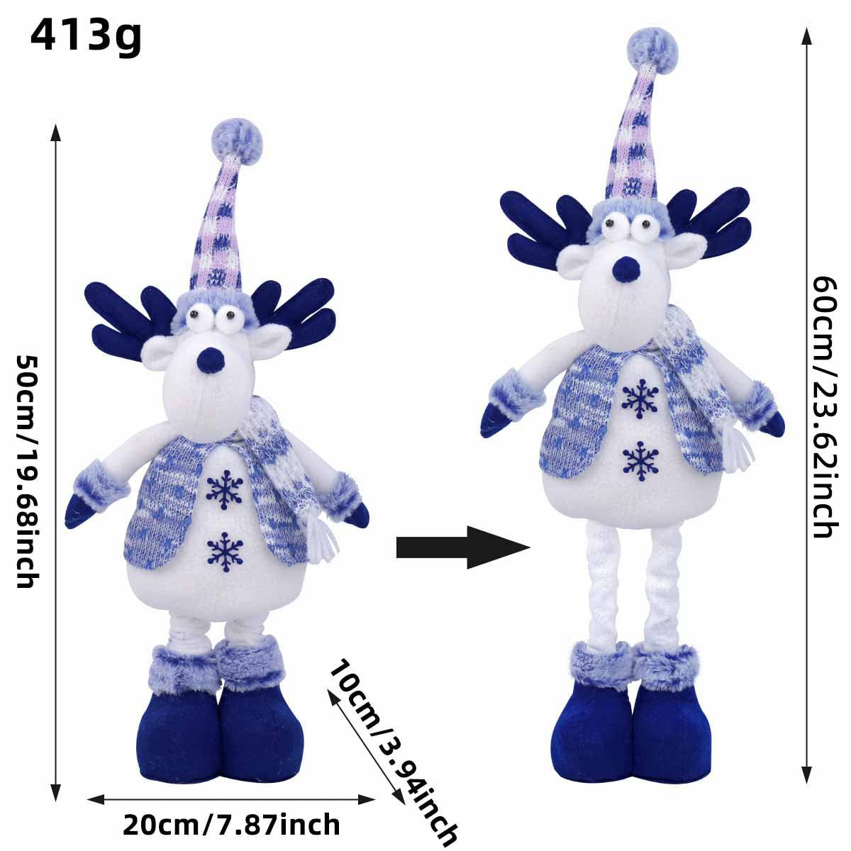 Blue Santa Claus, Reindeer, Snowman, Nordic Christmas Dolls, Stretchy Plush Hanging Ornament, Winter Home Decoration