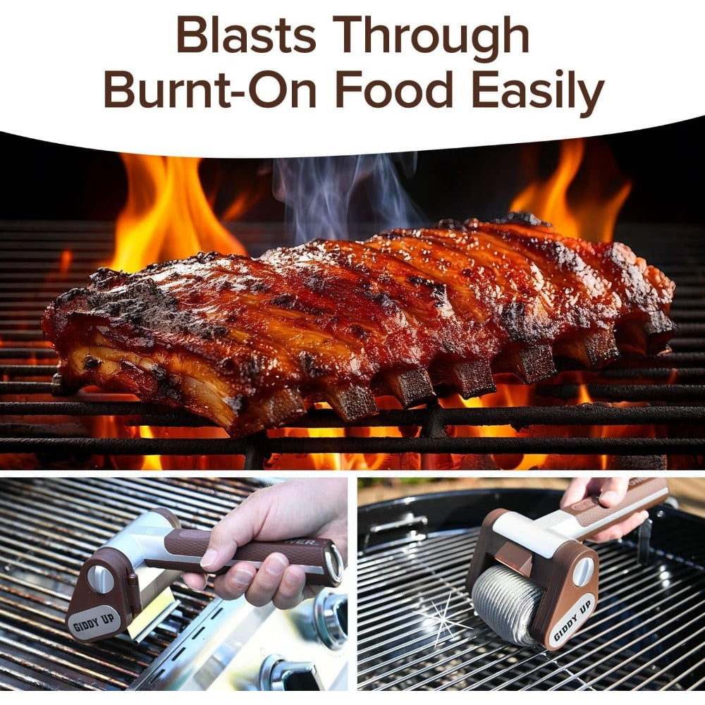 HorsePower Giddy Up Grill Cleaner Cordless BBQ Tool Rechargeable LED Light Stainless Roller 5
