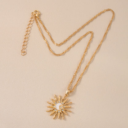 Retro Pendant Necklace, Three In One Sun Star Moon Design, Shining Rhinestone Jewelry for Women, Elegant Daily and Party