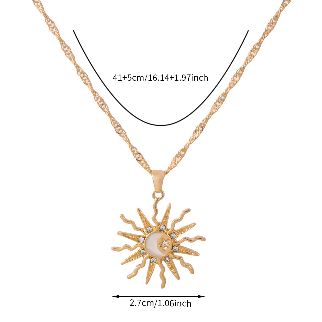 Retro Pendant Necklace, Three In One Sun Star Moon Design, Shining Rhinestone Jewelry for Women, Elegant Daily and Party