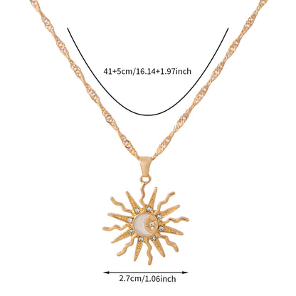 Retro Pendant Necklace, Three In One Sun Star Moon Design, Shining Rhinestone Jewelry for Women, Elegant Daily and Party