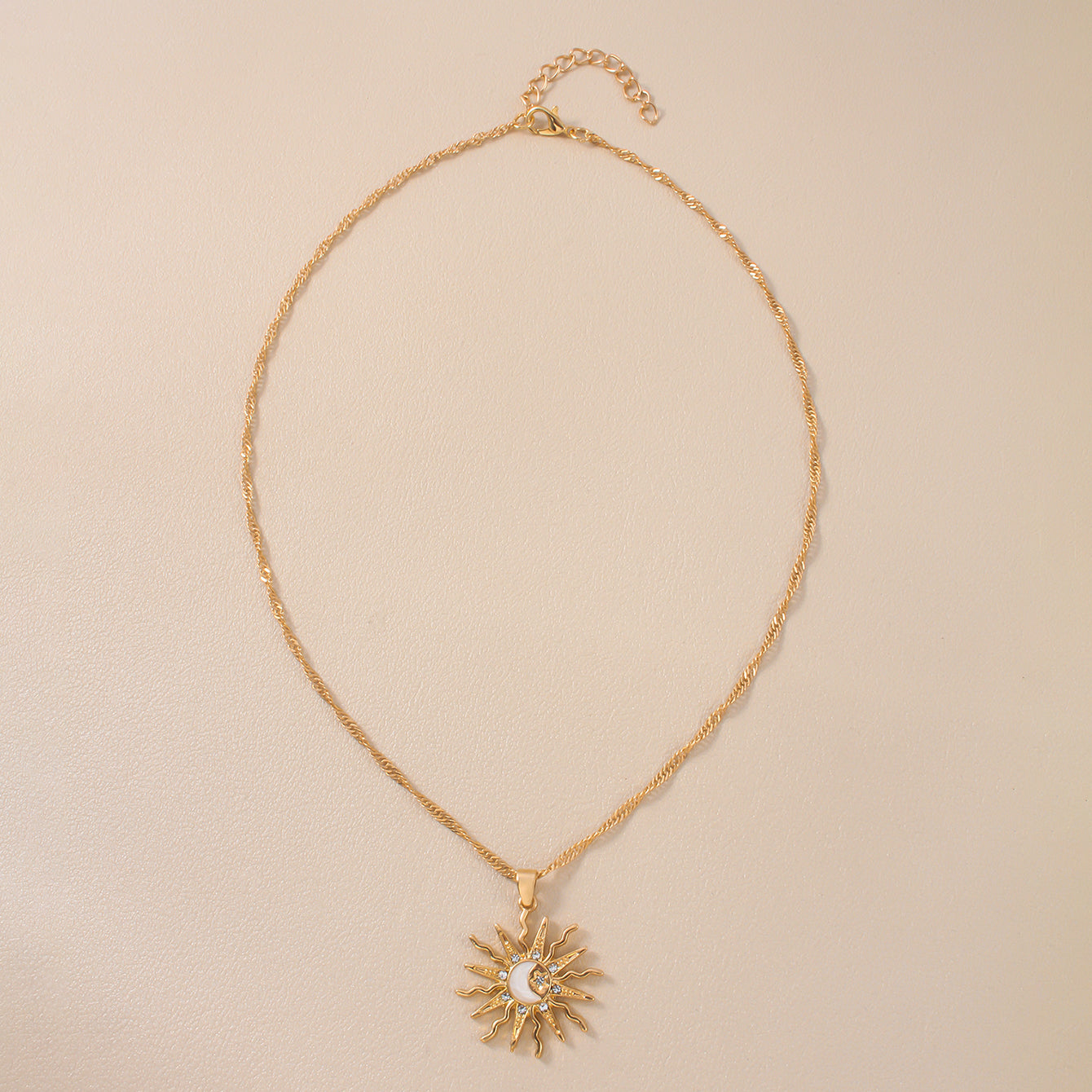 Retro Pendant Necklace, Three In One Sun Star Moon Design, Shining Rhinestone Jewelry for Women, Elegant Daily and Party