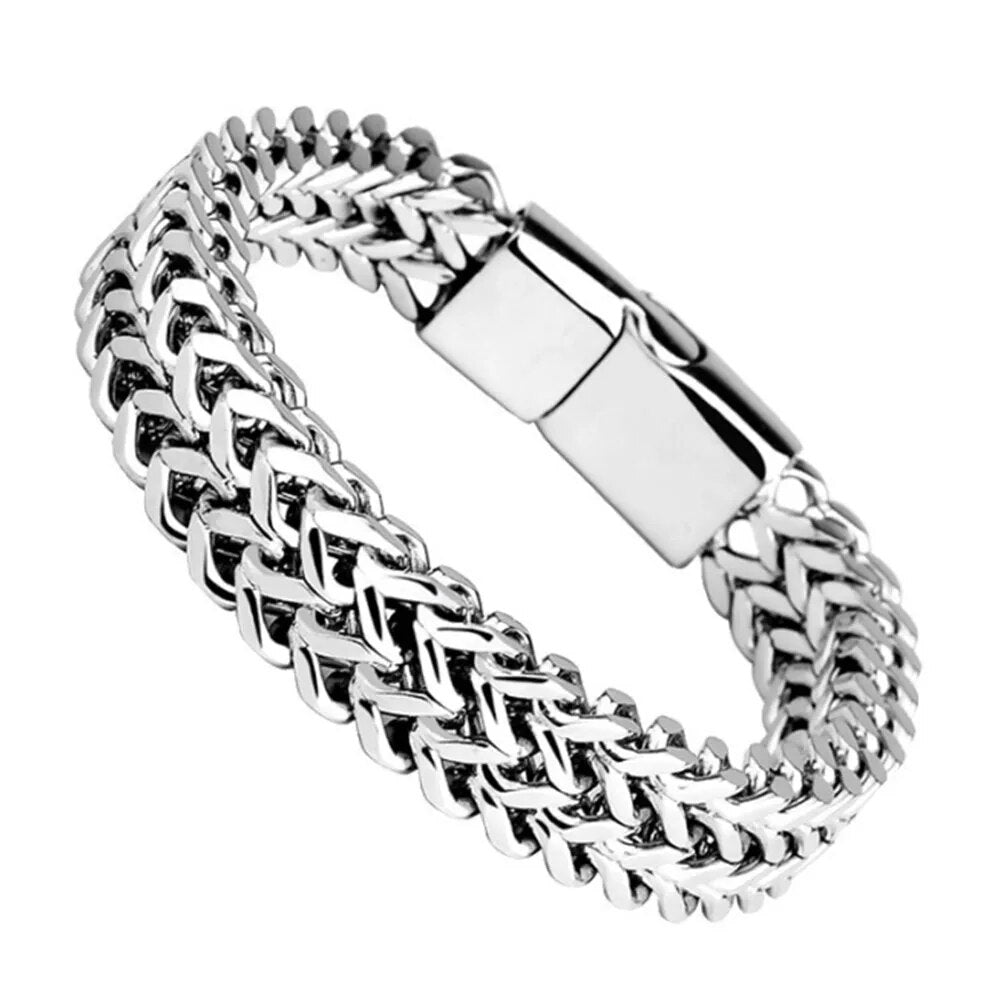 Magnetic Buckle Bracelet Double Row Braided Stainless Steel Fish Scale Alloy Stylish Keel Jewelry F