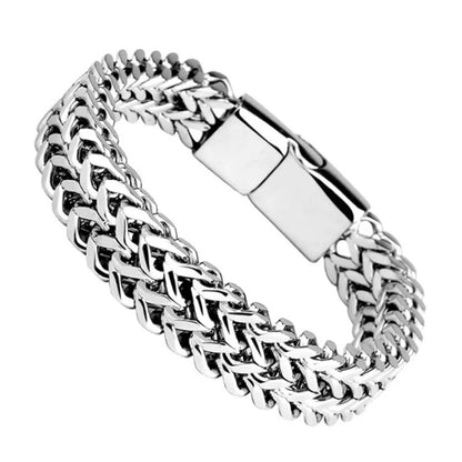 Magnetic Buckle Bracelet Double Row Braided Stainless Steel Fish Scale Alloy Stylish Keel Jewelry F