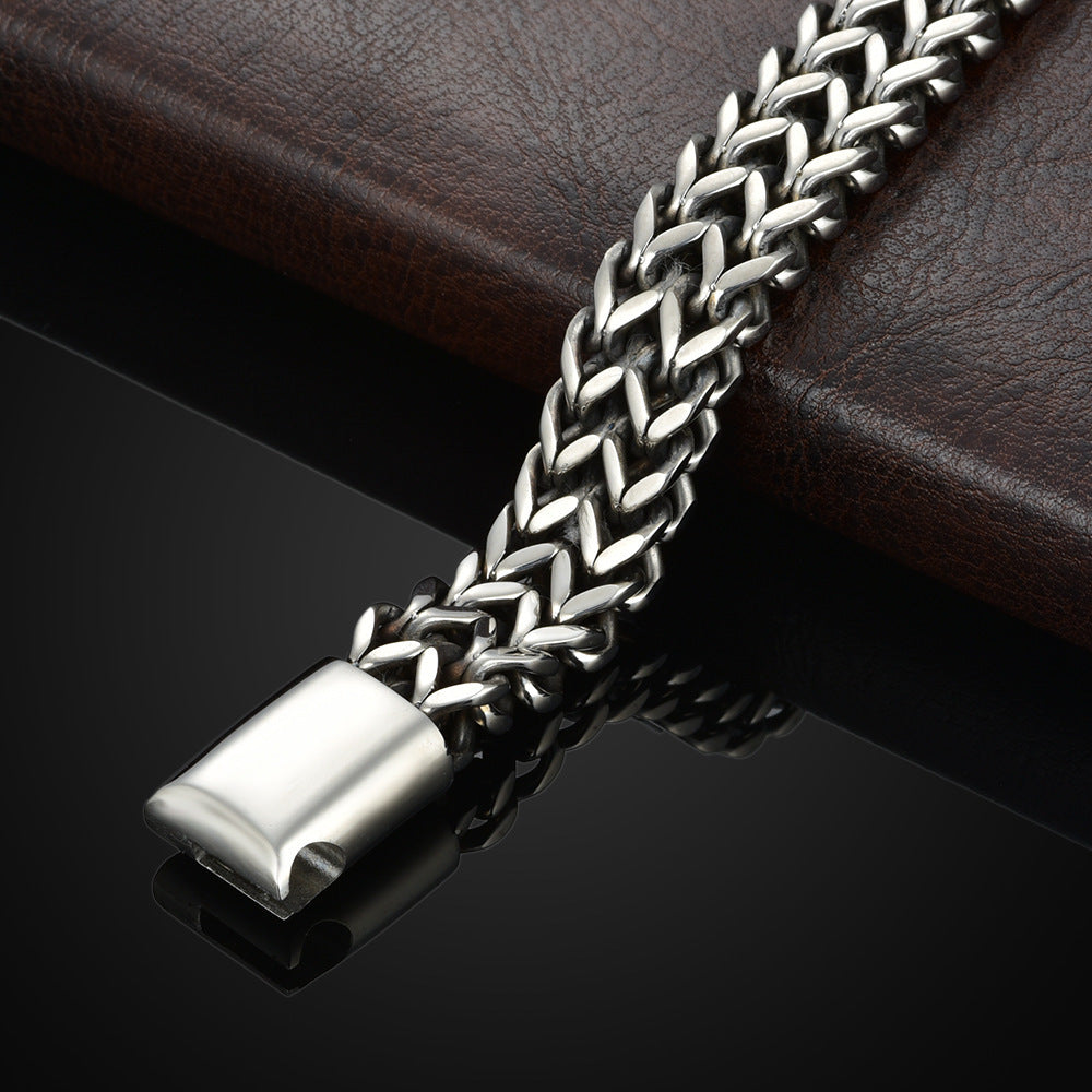 Magnetic Buckle Bracelet Double Row Braided Stainless Steel Fish Scale Alloy Stylish Keel Jewelry F