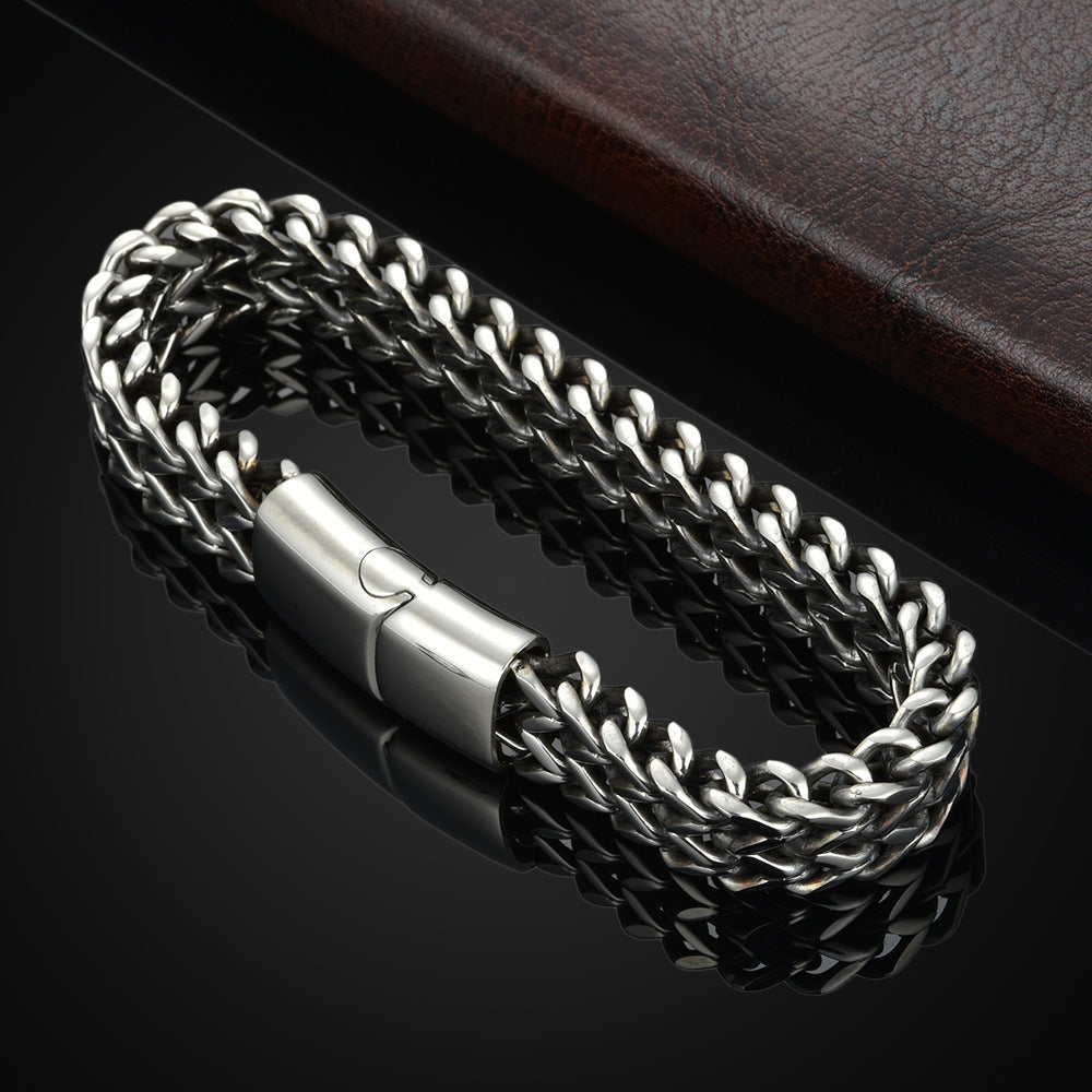 Magnetic Buckle Bracelet Double Row Braided Stainless Steel Fish Scale Alloy Stylish Keel Jewelry F