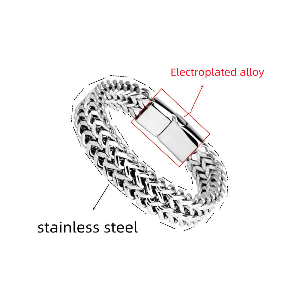 Magnetic Buckle Bracelet Double Row Braided Stainless Steel Fish Scale Alloy Stylish Keel Jewelry F