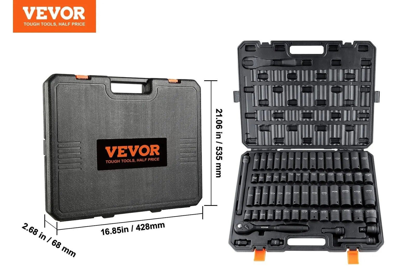 Socket Set SAE And Metric Drive Impact Socket Set CrV Alloy Steel Rugged Construction Storage Case 6
