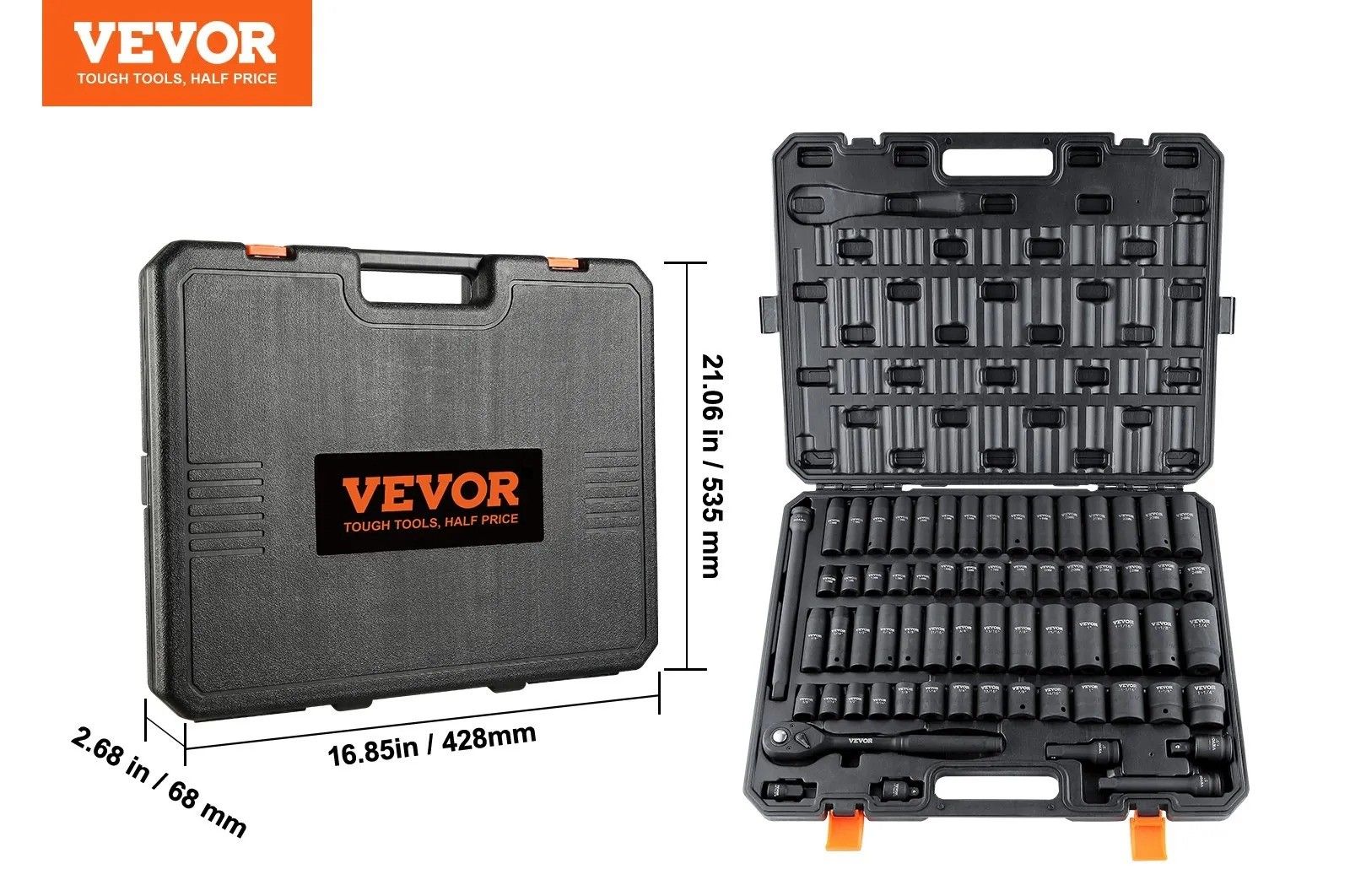 Socket Set SAE And Metric Drive Impact Socket Set CrV Alloy Steel Rugged Construction Storage Case 6