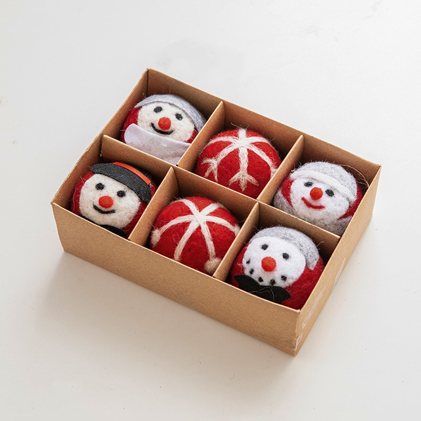 Mini Wool Christmas Tree Baubles, Handcrafted Felt Snowflake Ornaments, Festive Home & Gift Decor