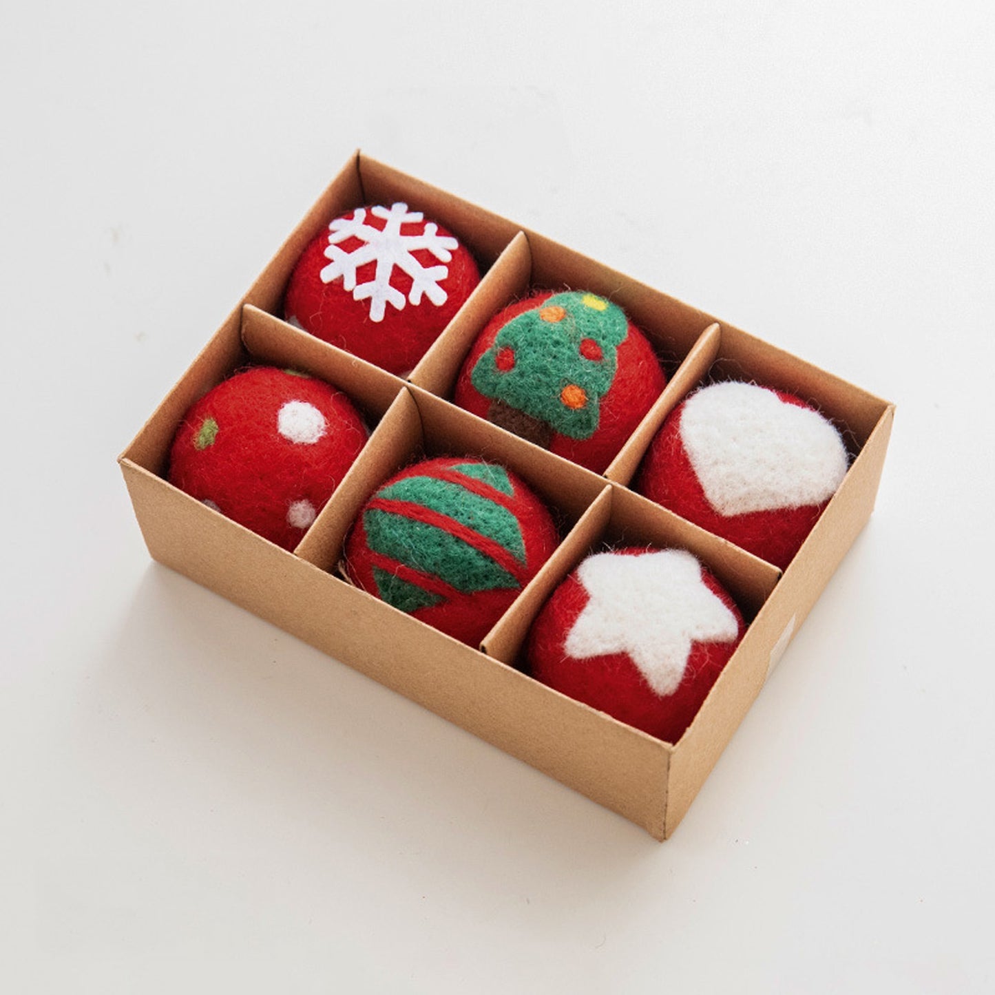 Mini Wool Christmas Tree Baubles, Handcrafted Felt Snowflake Ornaments, Festive Home & Gift Decor