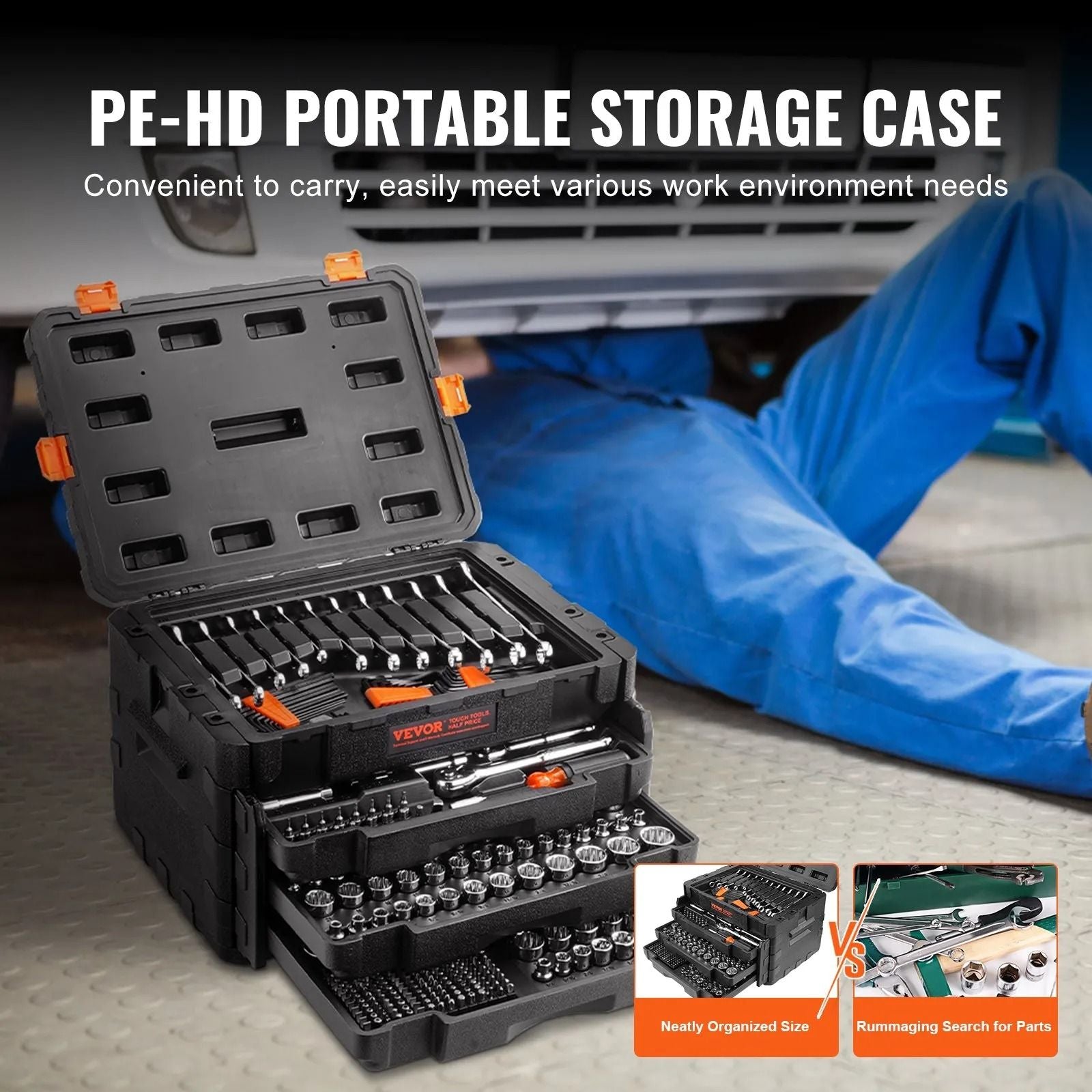Mechanics Tool Set And Socket Set Drive Deep And Standard Sockets SAE And Metric Mechanic Tool Kit 2