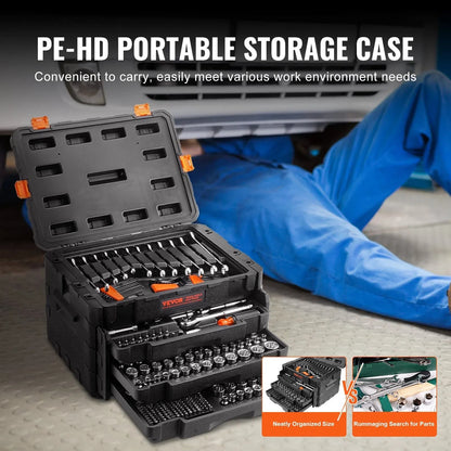 Mechanics Tool Set And Socket Set Drive Deep And Standard Sockets SAE And Metric Mechanic Tool Kit 2