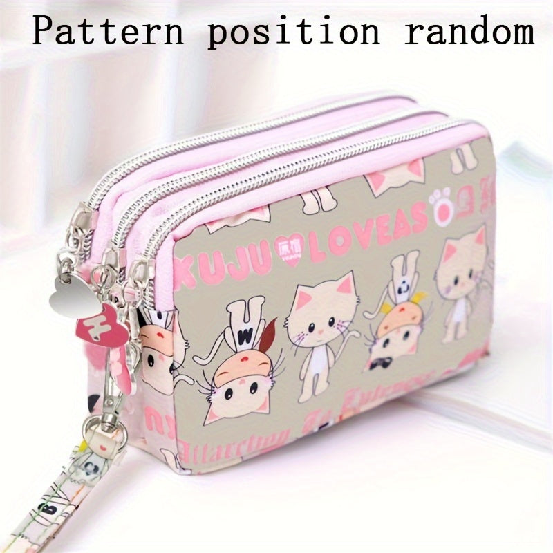 Women's handbag, Thickened three-layer long, Wrist mobile phone bag, Cute washable cloth, zipper pocket purse