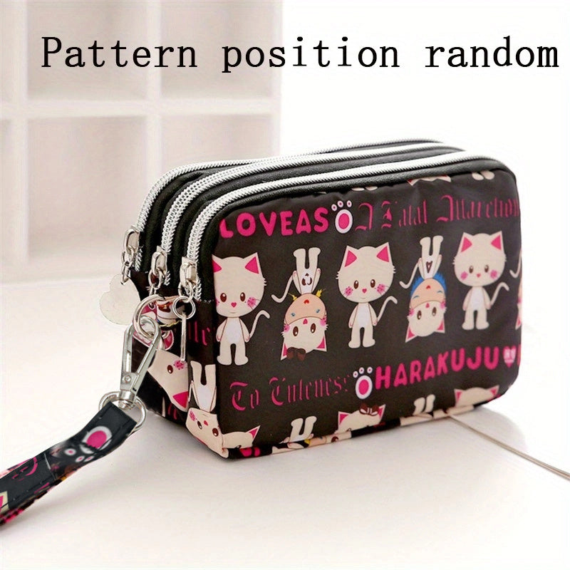 Women's handbag, Thickened three-layer long, Wrist mobile phone bag, Cute washable cloth, zipper pocket purse