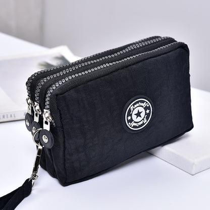 Women's handbag, Thickened three-layer long, Wrist mobile phone bag, Cute washable cloth, zipper pocket purse