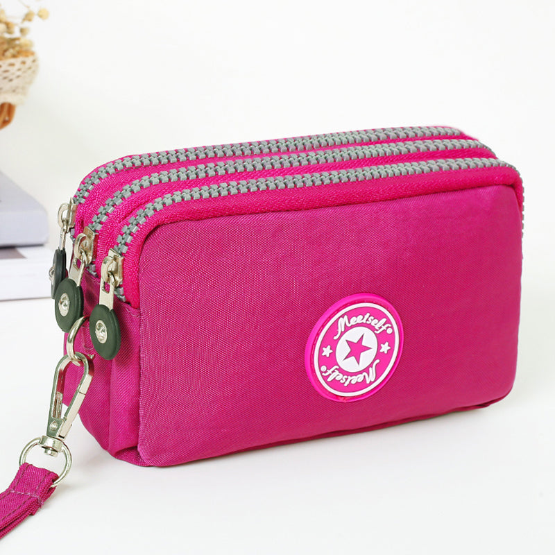 Women's handbag, Thickened three-layer long, Wrist mobile phone bag, Cute washable cloth, zipper pocket purse