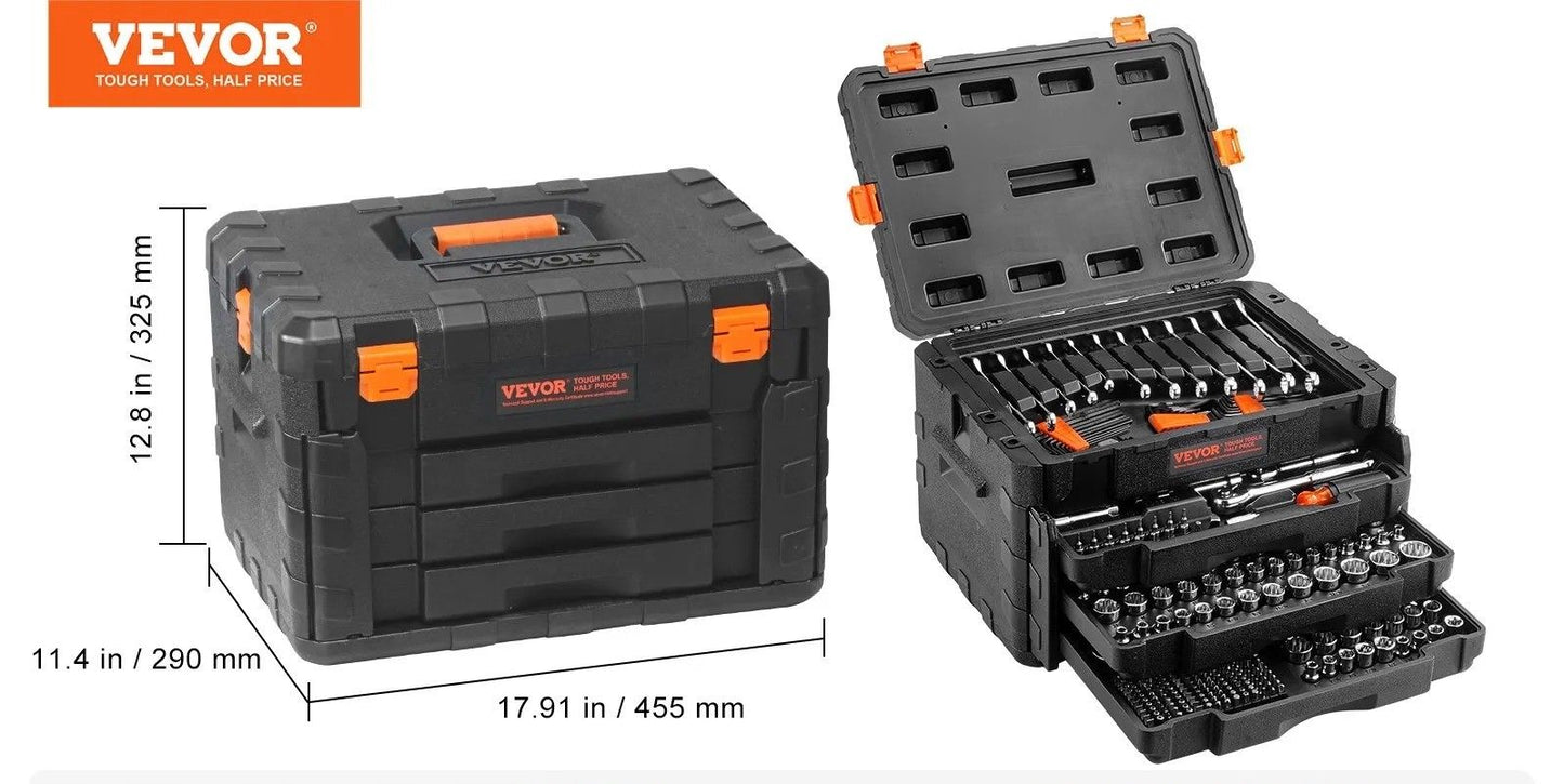 Mechanics Tool Set And Socket Set Drive Deep And Standard Sockets SAE And Metric Mechanic Tool Kit 7