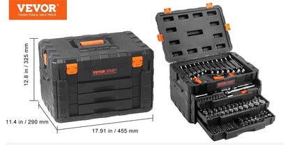 Mechanics Tool Set And Socket Set Drive Deep And Standard Sockets SAE And Metric Mechanic Tool Kit 7