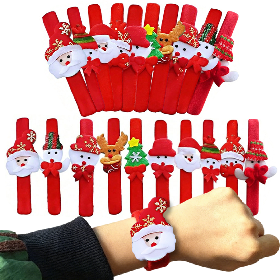 Xmas Slap Bands, Christmas Clap Bracelets, Reindeer Bear Santa Claus Snowman, Party Favors, Decorations, Gifts