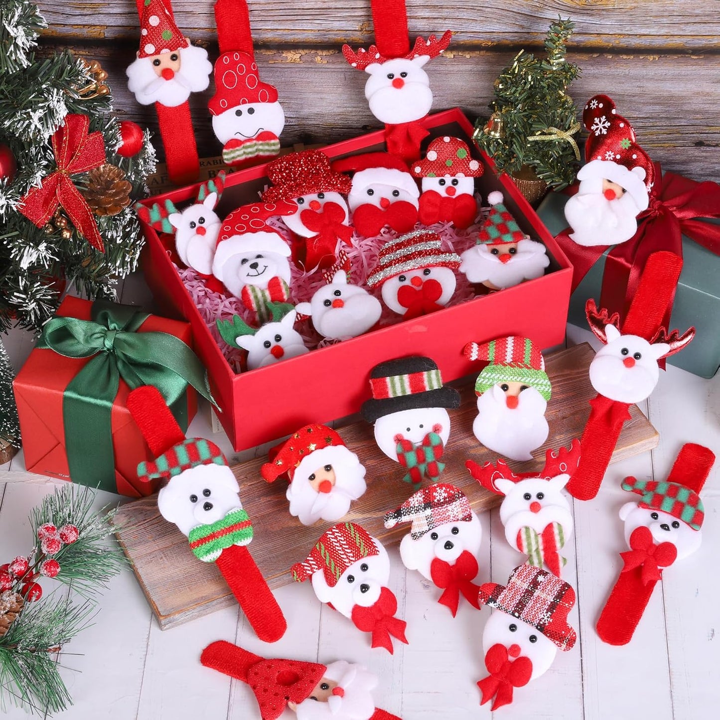 Xmas Slap Bands, Christmas Clap Bracelets, Reindeer Bear Santa Claus Snowman, Party Favors, Decorations, Gifts