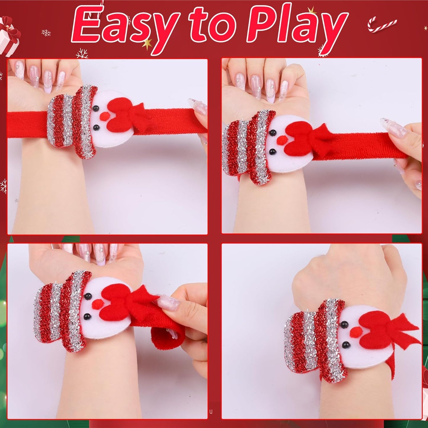 Xmas Slap Bands, Christmas Clap Bracelets, Reindeer Bear Santa Claus Snowman, Party Favors, Decorations, Gifts