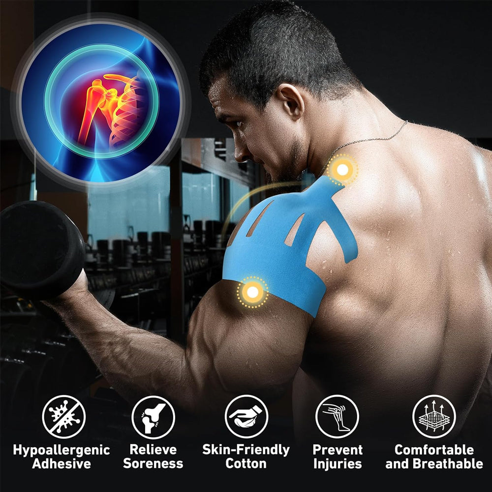 Waterproof Kinesiology Tape, Precut Shoulder Support, Rotator Cuff Injury, Pain Relief, Elastic