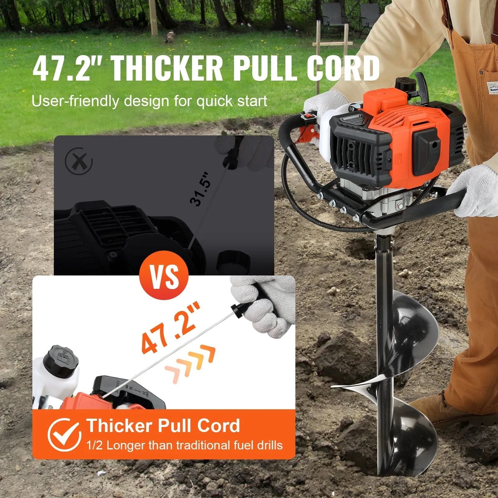 Auger Post Hole Digger Gas Powered Earth Digger Two Earth Auger Drill Bit Extension Rods For Garden 3