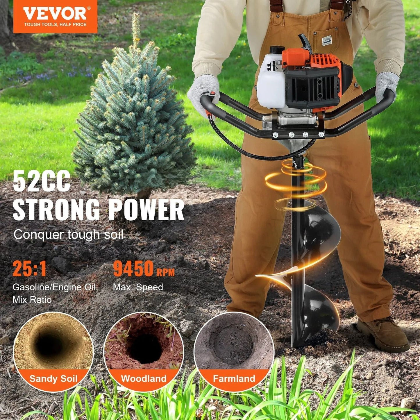 Auger Post Hole Digger Gas Powered Earth Digger Two Earth Auger Drill Bit Extension Rods For Garden 2