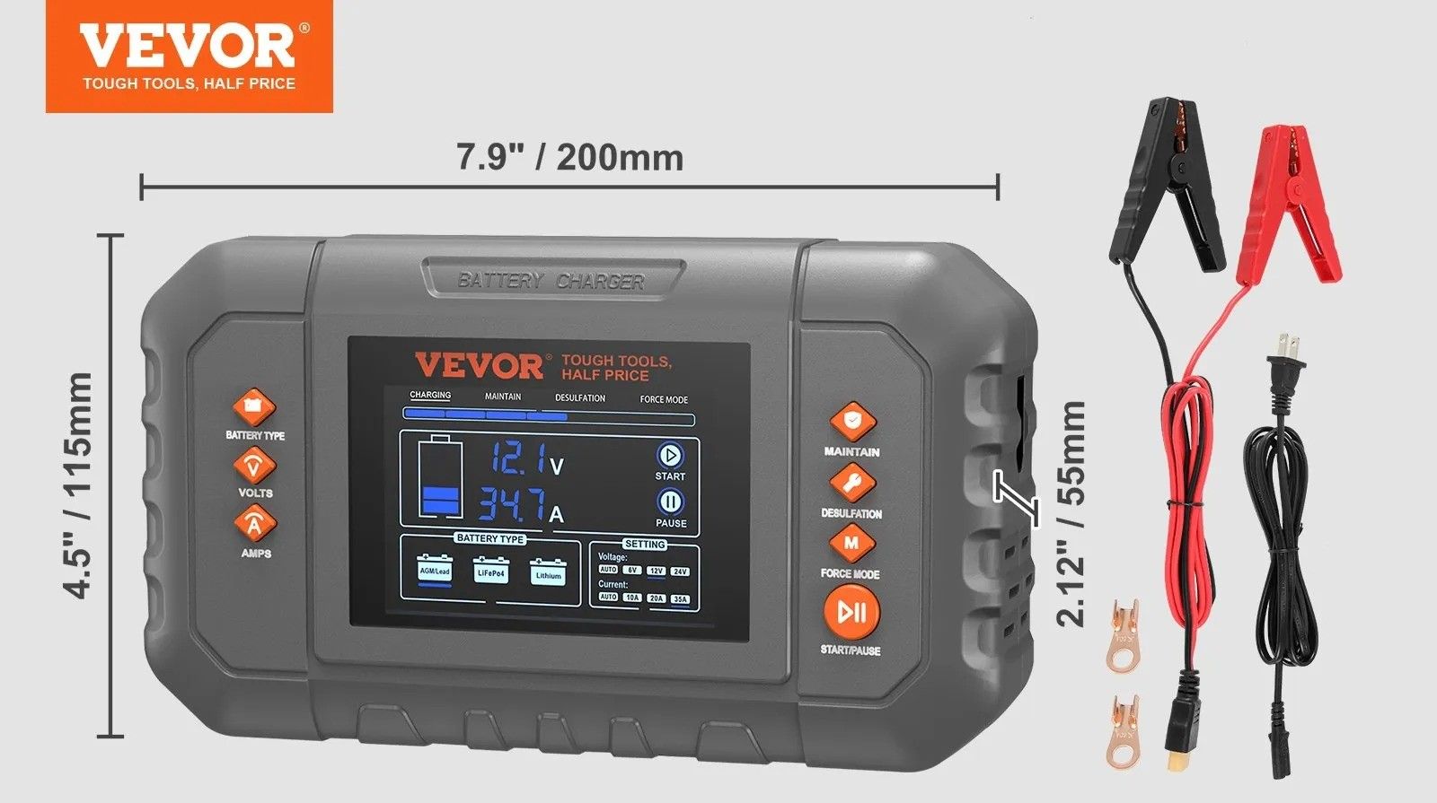 Smart Battery Charger Lithium LiFe Lead Acid AGM Gel SLA Car Charger With LCD Display Trickle Charg 7