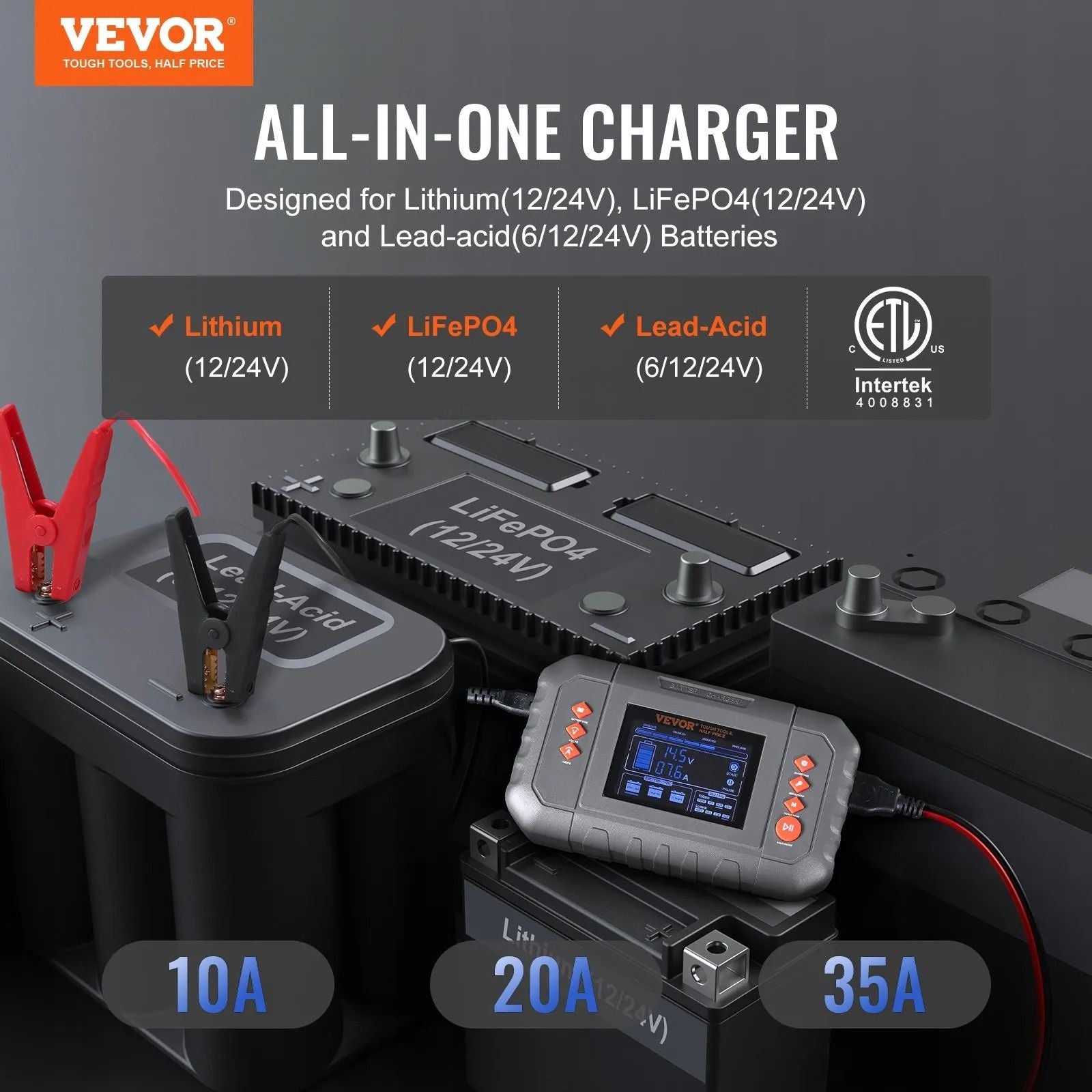 Smart Battery Charger Lithium LiFe Lead Acid AGM Gel SLA Car Charger With LCD Display Trickle Charg 4