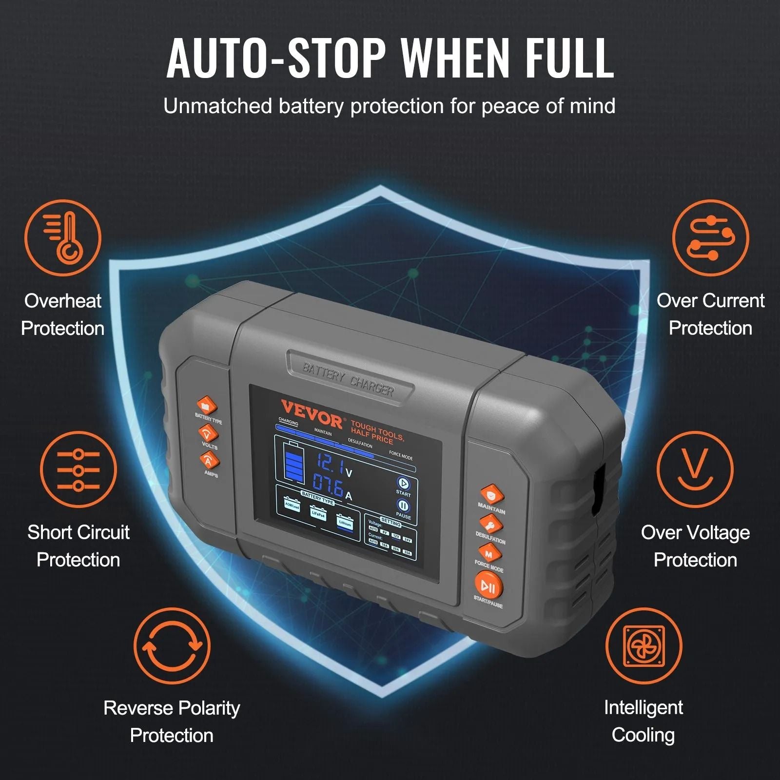 Smart Battery Charger Lithium LiFe Lead Acid AGM Gel SLA Car Charger With LCD Display Trickle Charg 1