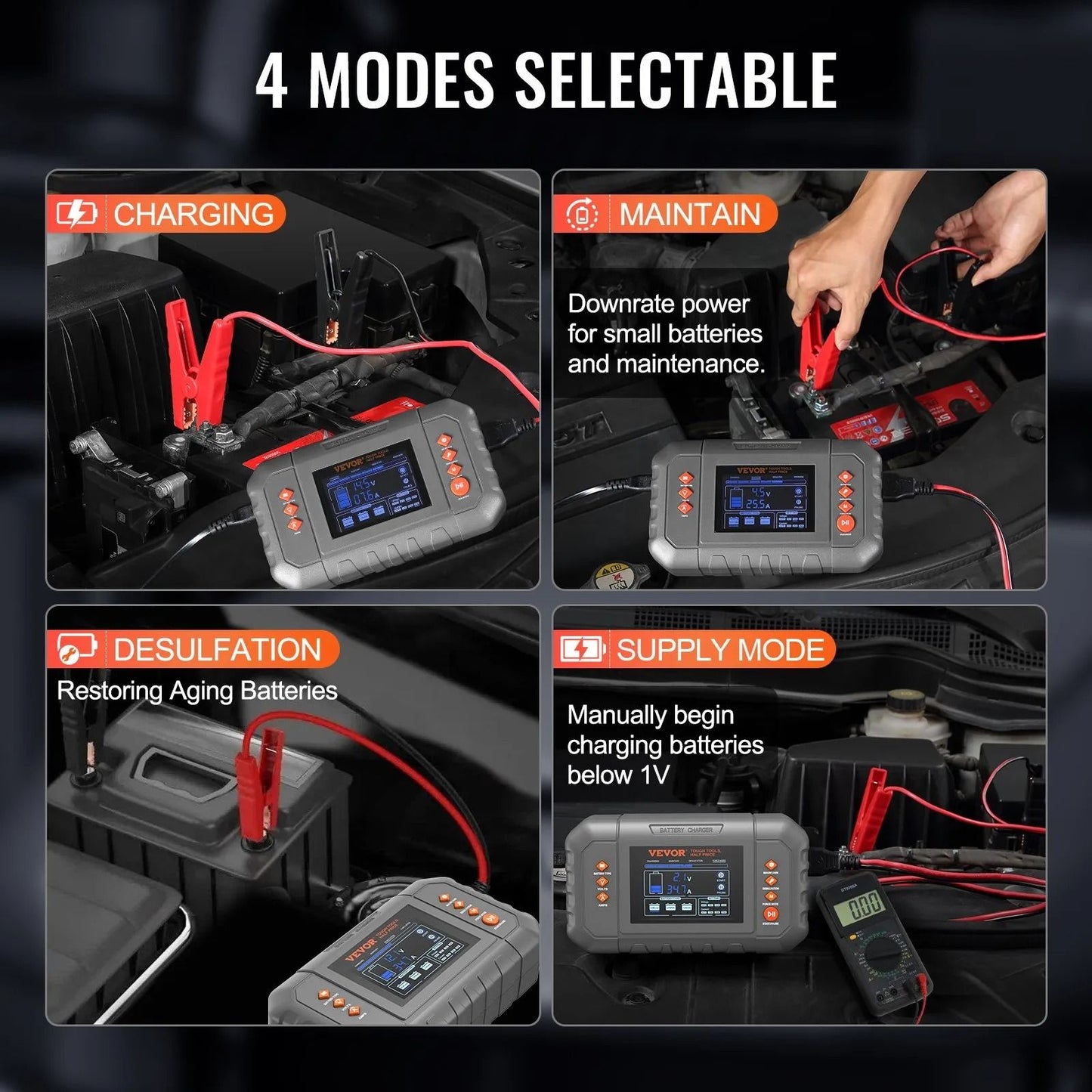 Smart Battery Charger Lithium LiFe Lead Acid AGM Gel SLA Car Charger With LCD Display Trickle Charg 3