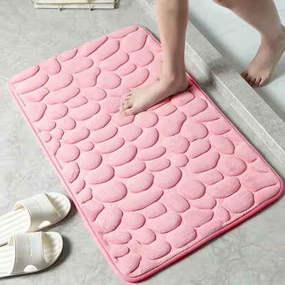 Memory Foam Mat, Embossed Velvet Carpet, Bathroom Living Room Non-Slip, Cobblestone Floor, Home Decor