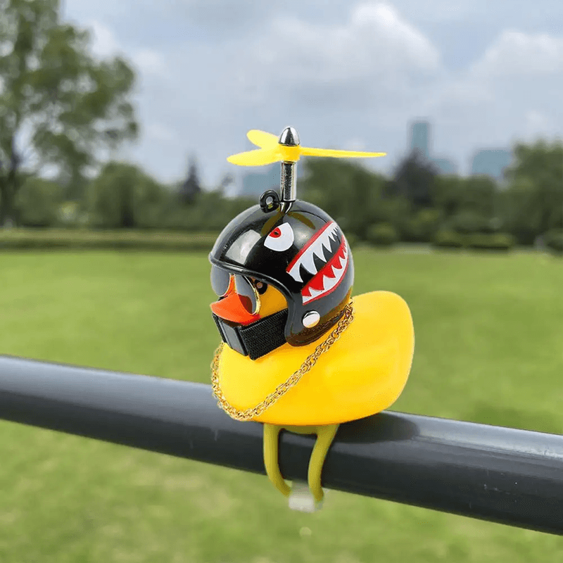 TurboDuck Rubber Wind Duck Car and Motorcycle Dashboard Ornament with Helmet and Propeller